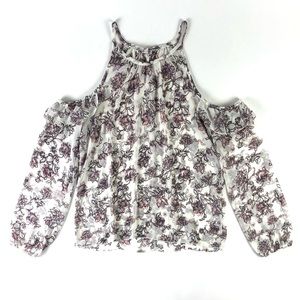 MOD Boutique Floral Rose Print Could Shoulder Sheer Blouse